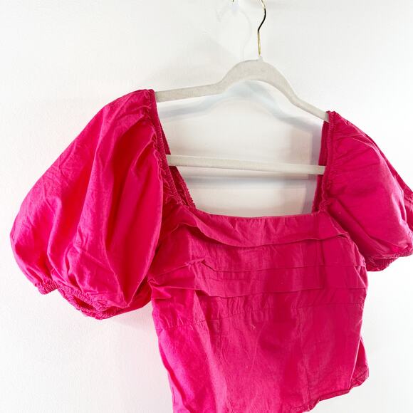 Sim & Sam Squareneck Short Puff Sleeve Crop Top Pink Small - Picture 6 of 8